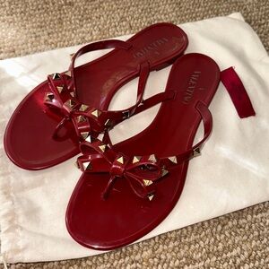 Valentino dark red jelly bow rockstud sandal